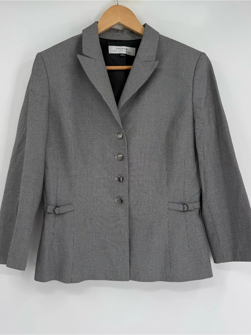Tahari Blazer houndstooth Black White Women Size 10 Workwear 4-button Career. P